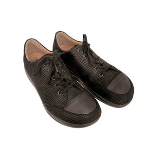 Finn comfort Ikebukuro Houndstooth Black Nappa Leather Sneakers Women Size 8.5